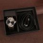 Подаръчен комплект Колан в черен цвят заедно с часовник кафяв/черен, снимка 2