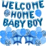 Декорации за момченце "WELCOME HOME BABY BOY" - 38 броя сини фолийни балони със звезди, снимка 1