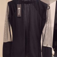 ЛОТ 5 дамски черни топа черна блуза с мрежа риза с пайети потник кроп топ с гол гръб Amisu , снимка 6 - Корсети, бюстиета, топове - 45538526