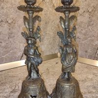 Уникален комплект старинни месингови свещници с момче и момиче , снимка 6 - Декорация за дома - 45435804