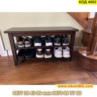 Етажерка за обувки с пейка и размери 80x42x30см, изработена от масивно каучуково дърво - КОД 4062, снимка 3 - Етажерки - 45494934