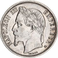 Монета Франция 1 Франк 1867-ВВ Наполеон III, снимка 2 - Нумизматика и бонистика - 45374933
