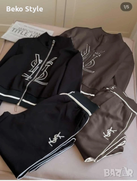 Дамски памучен екип YSL наличен в черно и кафяво, снимка 1