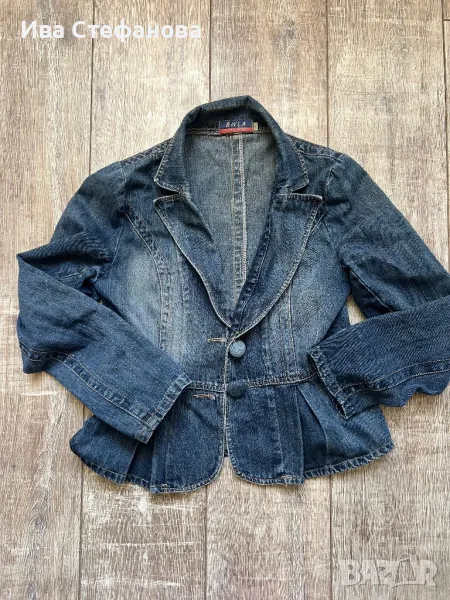 Дамско дънково кокетно яке тип сако ежедневно елегантно еластичен син  деним , снимка 1