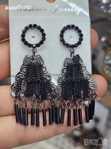 Висящи черни обеци #14525-4, снимка 1
