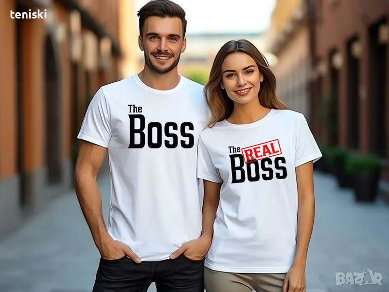 Промо цена Тениски за влюбени двойки The Boss,The Real Boss, снимка 1