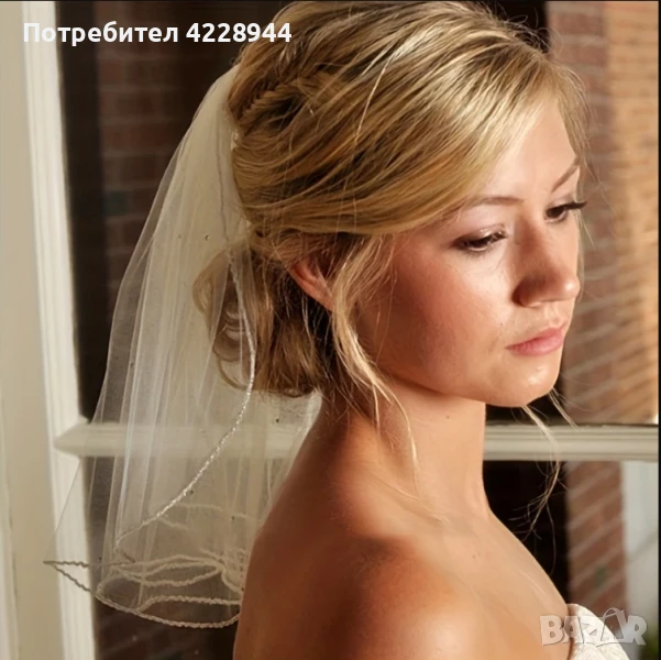Къс булчински воал с перли за сватба или моминско парти 42х50 см було, снимка 1
