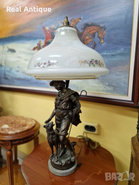 Уникална антикварна френска бронзова фигурална лампа Арт Деко , снимка 1