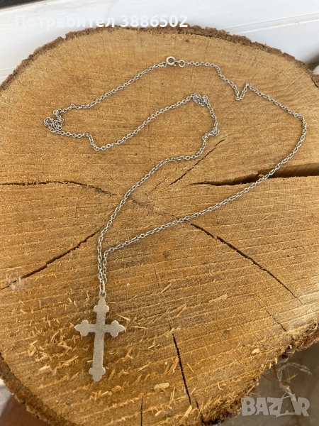 Сребърен синджир със кръст, снимка 1