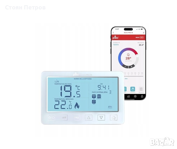 PLIKC Neve PRO W Цифров WiFi Термостат Двубандов Захранване 230V Бял, снимка 1