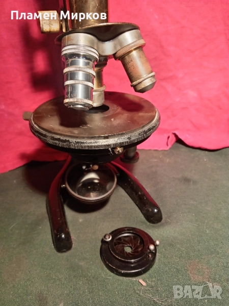 Антикварен германски бронзов микроскоп, снимка 1