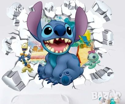 Стич Stitch дупка в стена стикер лепенка за стена детска стая самозалепващ, снимка 1