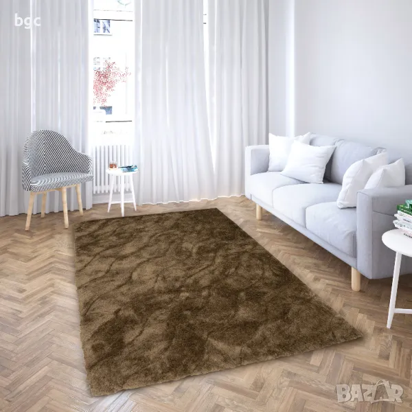 НОВ КИЛИМ 3D Kring 160x230 Shaggy, 2200 gsm, , Модел на вълни, Бежов/Кафяв - 12 месеца гаранция, снимка 1