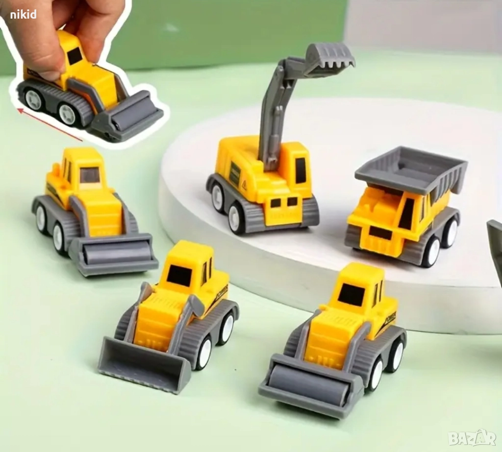 5 бр Багери багер кран строителни машини подвижни гуми пластмасови PVC фигурки за игра декор торт, снимка 1