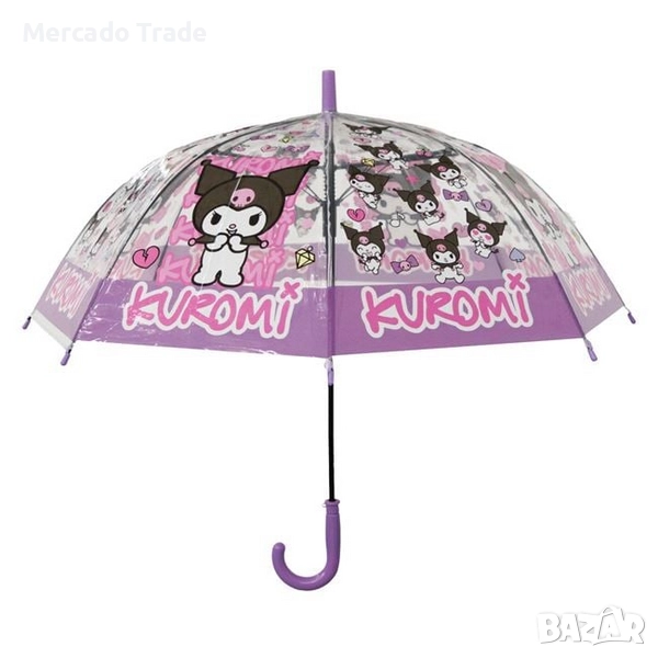 Автоматичен чадър за деца Mercado Trade, Прозрачен лилав, Kuromi, 66см, снимка 1
