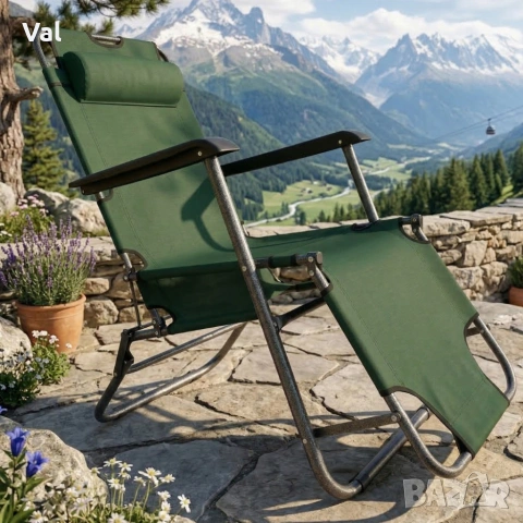 Сгъваем зелен шезлонг с възглавница - комфорт и релакс, снимка 6 - Градински мебели, декорация  - 53918241