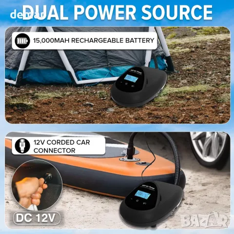 TONSIM 20PSI акумулаторна SUP помпа, 15000mAh батерия, LCD дисплей, снимка 5 - Други спортове - 49665193