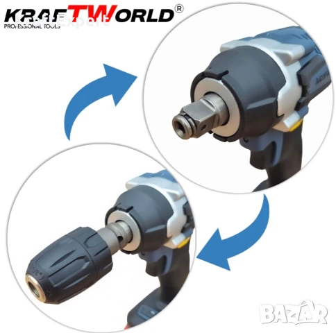 Комплект 4в1 KraftWorld Безчеткови Машини Гайковерт-винтоверт, Ъглошлайф и Перфоратор, снимка 4 - Други инструменти - 50483743