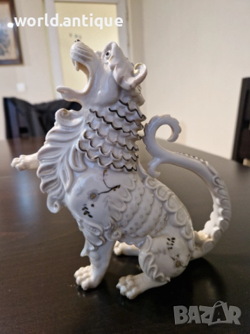 Много стара антикварна японска керамична фигура статуетка куче лъв Фу , снимка 5 - Антикварни и старинни предмети - 52150766