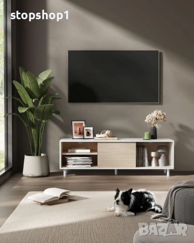 ТВ стойка VASAGLE за телевизори до 60 инча, облачно бяло и естествено бежово