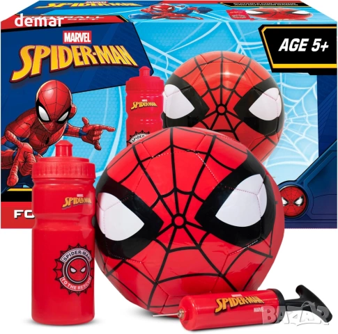 Официално лицензиран комплект за подарък с тема „Спайдърмен“ - топка размер 3, помпа и бутилка, снимка 2 - Образователни игри - 53793855