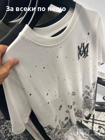Amiri Мъжка Бяла Тениска👕Мъжка Блуза С Къс Ръкав В Бял Цвят Амири Код MensPoint23