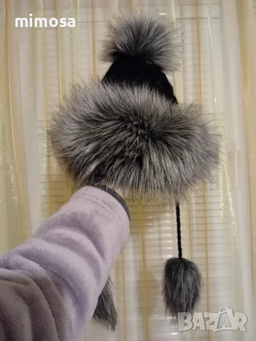 Зимна дамска шапка с изкуствен пух, снимка 10 - Шапки - 52886397