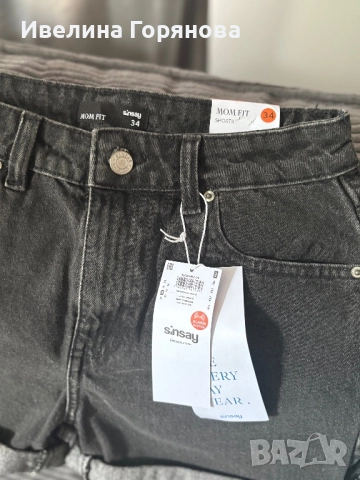 Дънкови къси панталони mom high waist размер 34, снимка 4 - Къси панталони и бермуди - 51468839