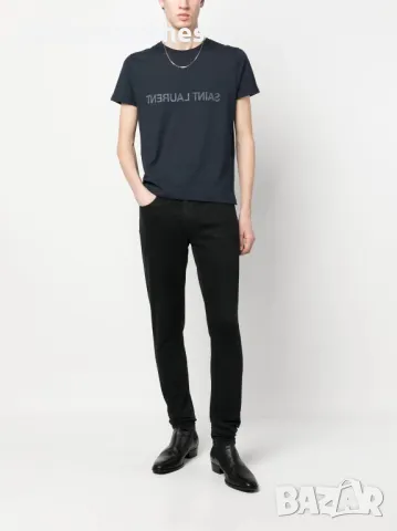 SAINT LAURENT Navy Blue Reverse Logo Print Мъжка Тениска size M, снимка 4 - Тениски - 47210112