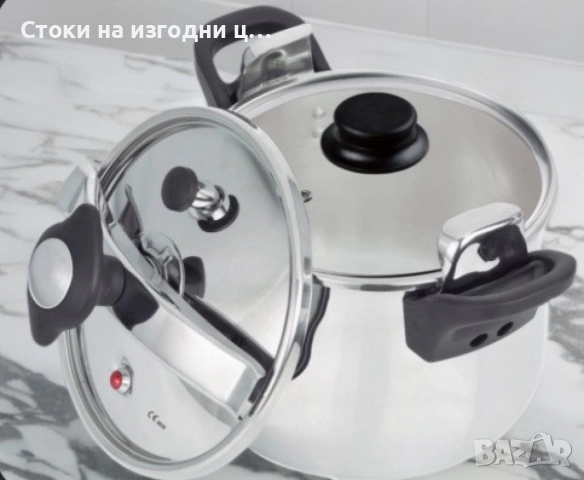 Тенджера под налягане Rosberg, 5л/7л/9л, Индукция, Неръждаема стомана, Стъклен и метален капак, снимка 4 - Съдове за готвене - 52903371