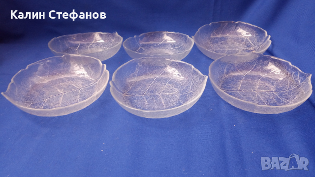 Стъклени купички под формата на листо за студени мезета, релефни, 6 бр, снимка 5 - Прибори за хранене, готвене и сервиране - 44949704