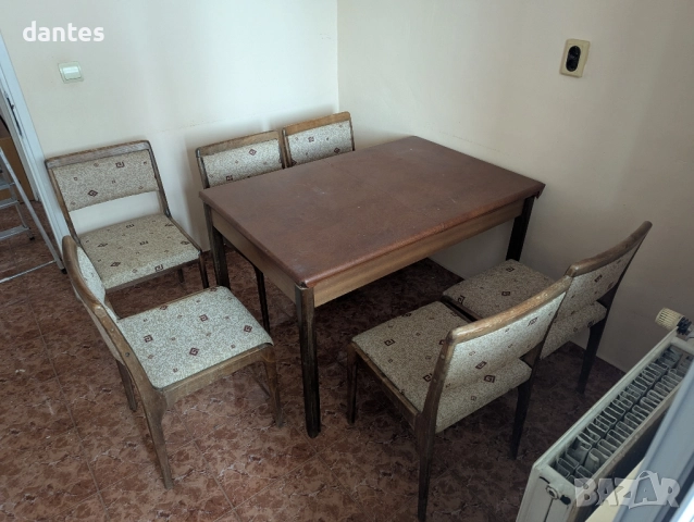 Маса разтегателна и шест стола. Г5, снимка 2 - Маси - 52097450