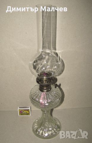Изящна стара настолна стъклена газена лампа, запазена действаща чиста, снимка 2 - Антикварни и старинни предмети - 46452626