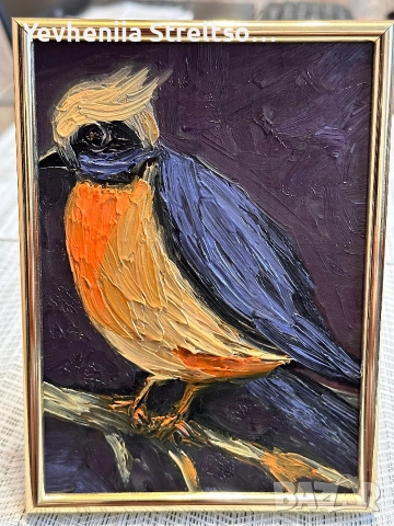 картина в золотой рамке ПТИЦА НА ВЕТКЕ