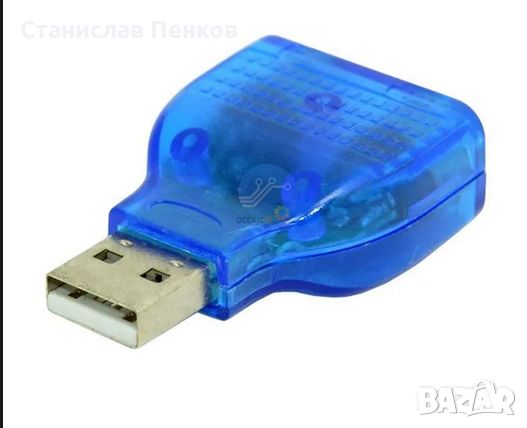  Преходник от USB порт към PS2 порт за мишка и клавиатура USB to 2xPS2 converter., снимка 2 - Кабели и адаптери - 46201624