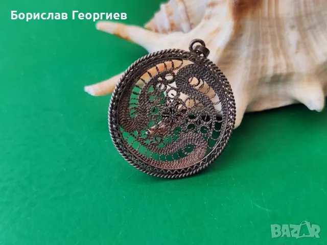 Сребърен медальон филигран, снимка 4 - Колиета, медальони, синджири - 50092240