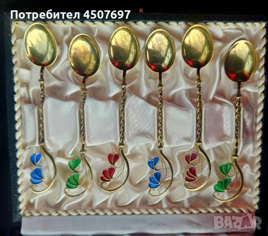 Красиви сребърни лъжици с емайл Plique-а-Jour., снимка 7 - Антикварни и старинни предмети - 53138444