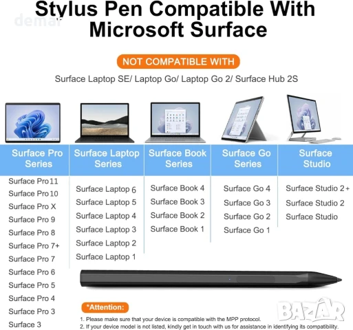 Стилус MAYDORHER за Microsoft Surface Pro 11/10/9/X/8/7/6/5/4/3, черен, снимка 7 - Друга електроника - 50907746