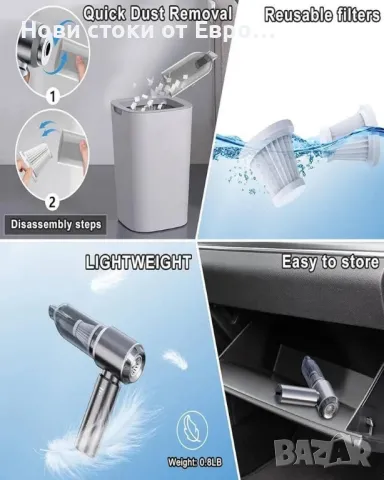 Безжична прахосмукачка за кола, мини прахосмукачка 21000PA с висока мощност, 4 в 1, снимка 6 - Прахосмукачки - 50207653