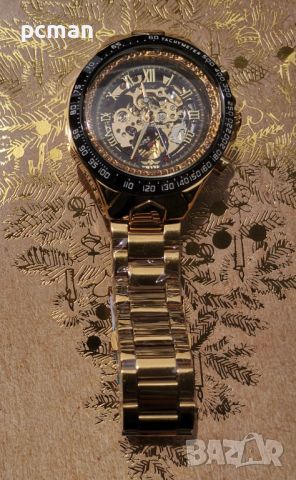 Winner Gold CH0112 Луксозен мъжки автоматичен механичен часовник с метална верижка, снимка 3 - Мъжки - 45794108
