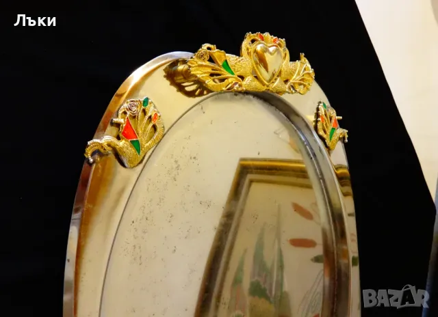 Посребрен поднос,пауни,позлатени дръжки. , снимка 6 - Антикварни и старинни предмети - 50194391