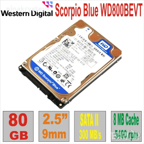 HDD 2.5`   80Gb WD Scorpio Blue WD800BEVT, снимка 1 - Твърди дискове - 46903213