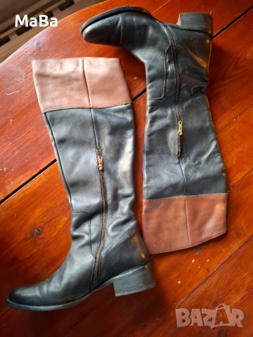  Ботуши естествена кожа, №40, черно и кафяво, използвани, снимка 2 - Дамски ботуши - 52468453