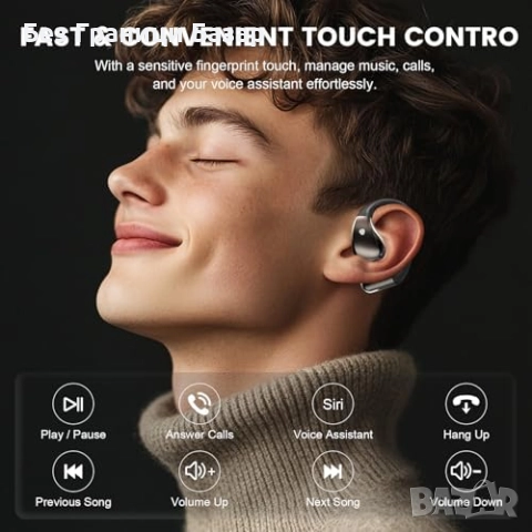 Нови Безжични open-ear слушалки 40 часа, ENC, тъч контрол, IPX7, снимка 6 - Bluetooth слушалки - 52486024