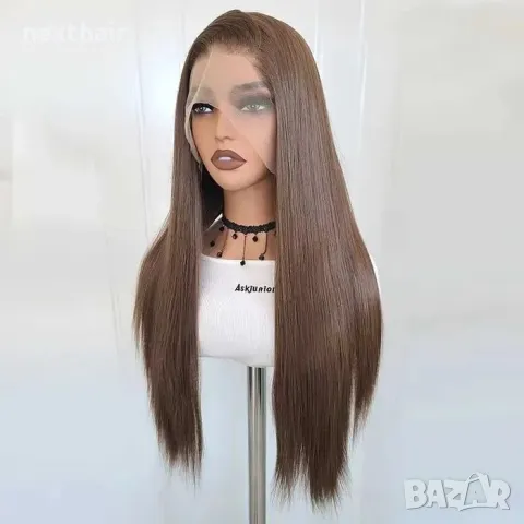 Кафява права лейс фронт перука Lace front 70 см, снимка 2 - Аксесоари за коса - 49416340