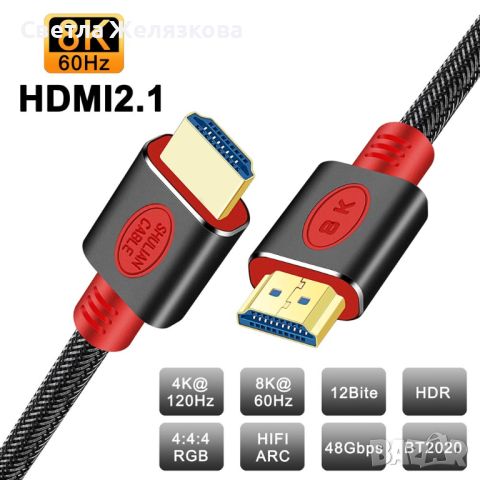 8K HDMI кабел 2.1 с DSC High Speed Ethernet, за монитор, проектор и др, снимка 2 - Кабели и адаптери - 45170740