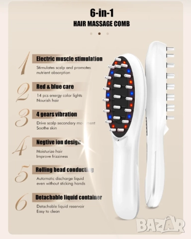 Електрически LED гребен с EMS срещу косопад 3 в 1 , растеж на косата, снимка 4 - Други - 52033910