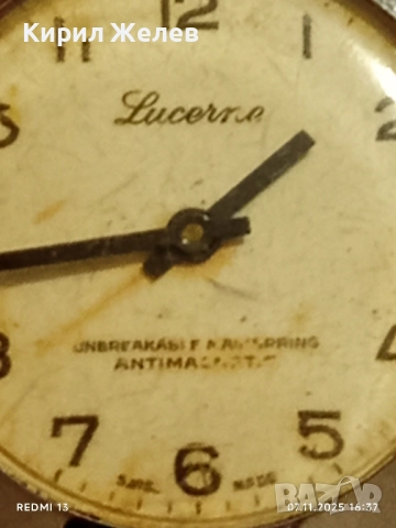 Стар механичен часовник Lucerne ANTI-MAGNETIC SWISS MADE работи 51486, снимка 4 - Антикварни и старинни предмети - 52334157