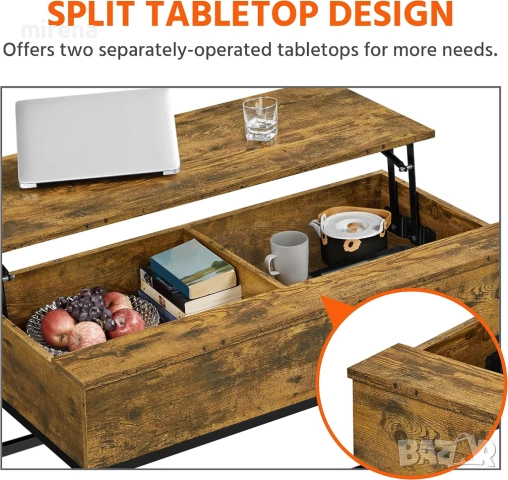 Маса за кафе повдигащ се плот, съхранение странична бюро рустик н141, снимка 3 - Маси - 53837053