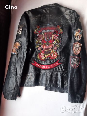 Ed Hardy motto biker leather jacket M, снимка 3 - Сака - 45323618